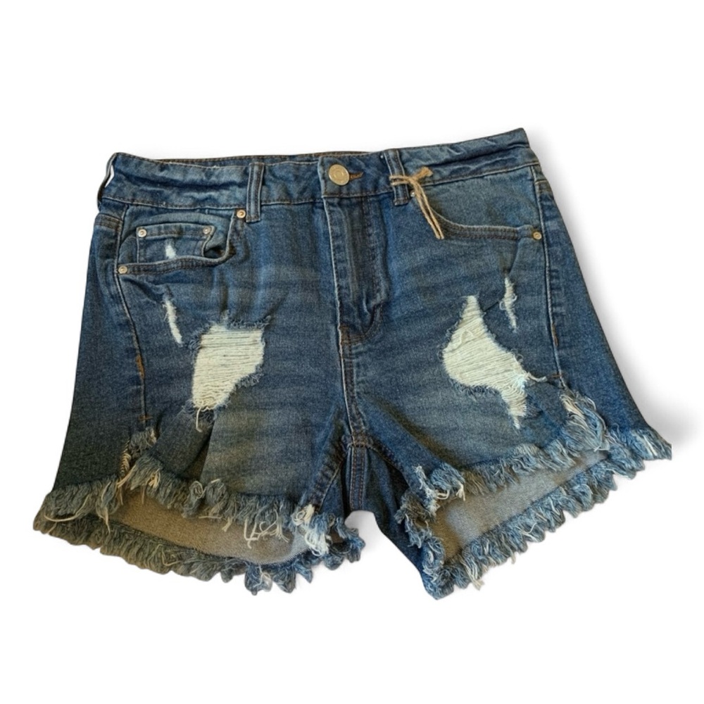 Indigo Rein Frayed Hem Jean Shorts Size 5/26 Blue Distressed Raw Edge Cutoffs